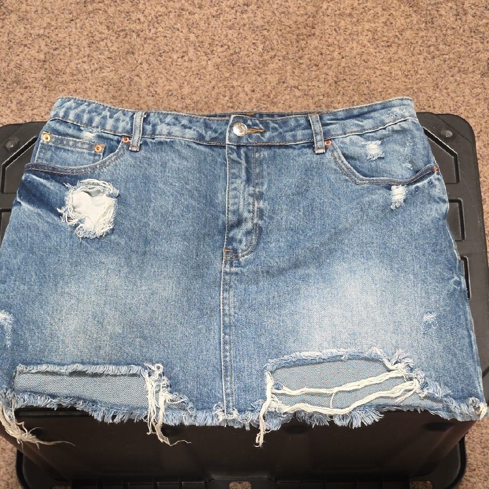 Forever 21 Blue Distressed Denim Skirt